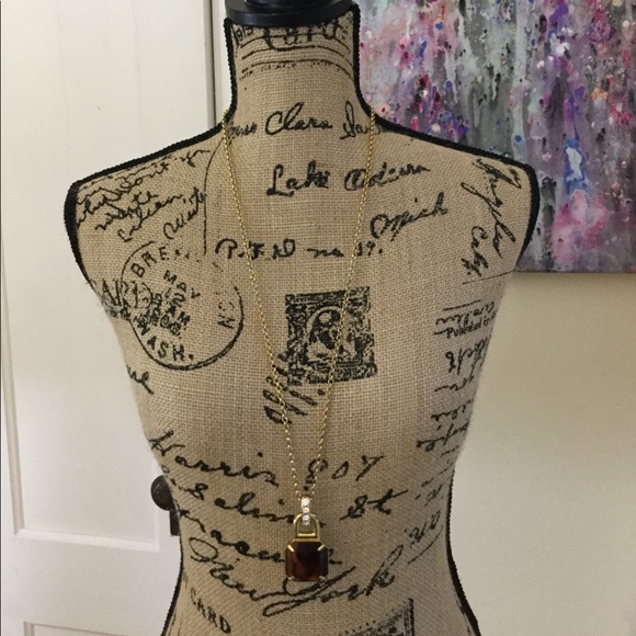 Ann Taylor Tortoise/Gold Necklace Crystal Accents - Picture 4 of 7